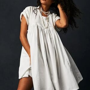 New Free People Catalina Smocked Round Collar Mini Dress NWOT Unworn Small White